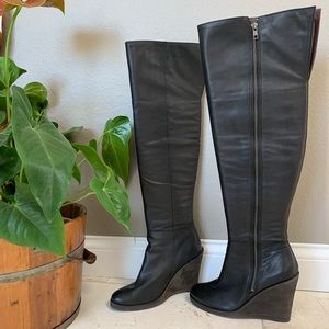 Lucky Brand Leather Above Knee Wedge Boots